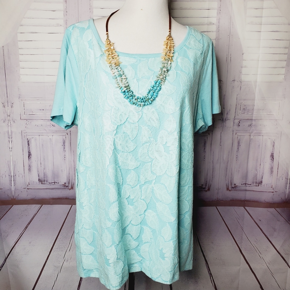 Elegant Light Teal Lace Women's Top
